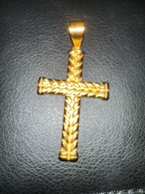 Gold Textured Cross Pendant for Men - Classic Religious Necklace